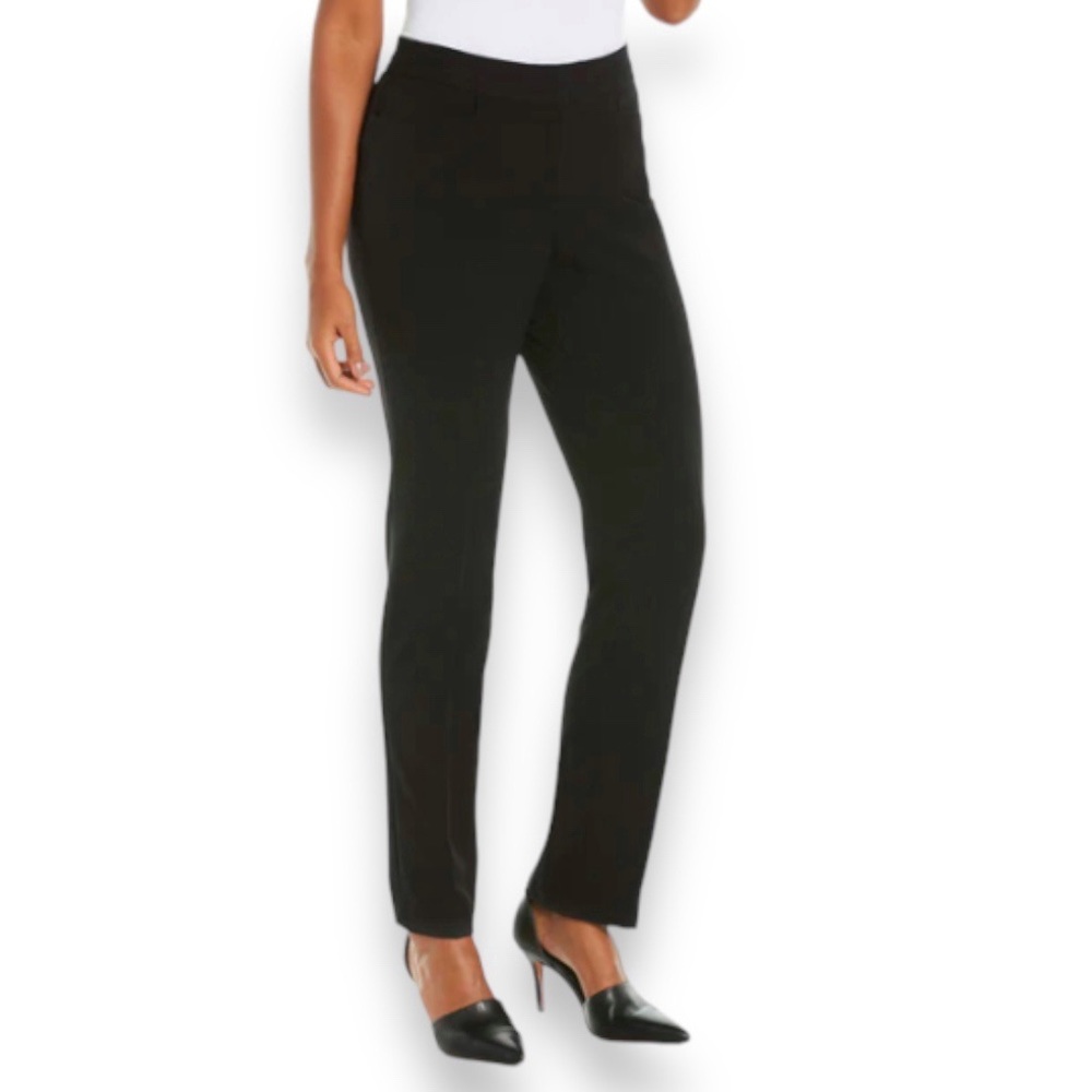 Rafaella Petite Women’s Gabardine Straight leg Pants Curvy fit Black 14p